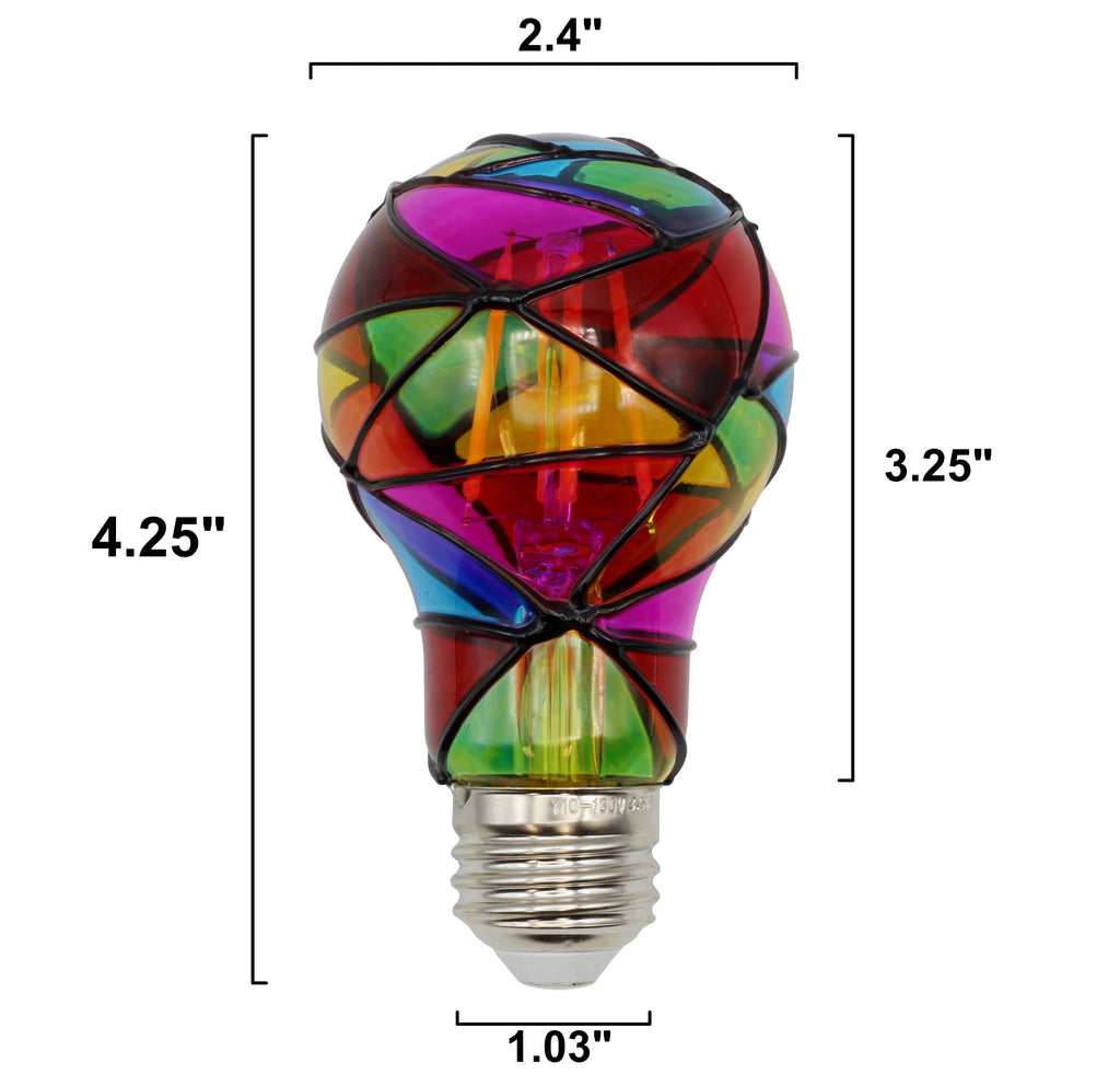 LED Stained Glass Bulb, A19 3.5W (25W Equivalent) Medium Base E26 Mosaic Decorative Light - 2 Pack