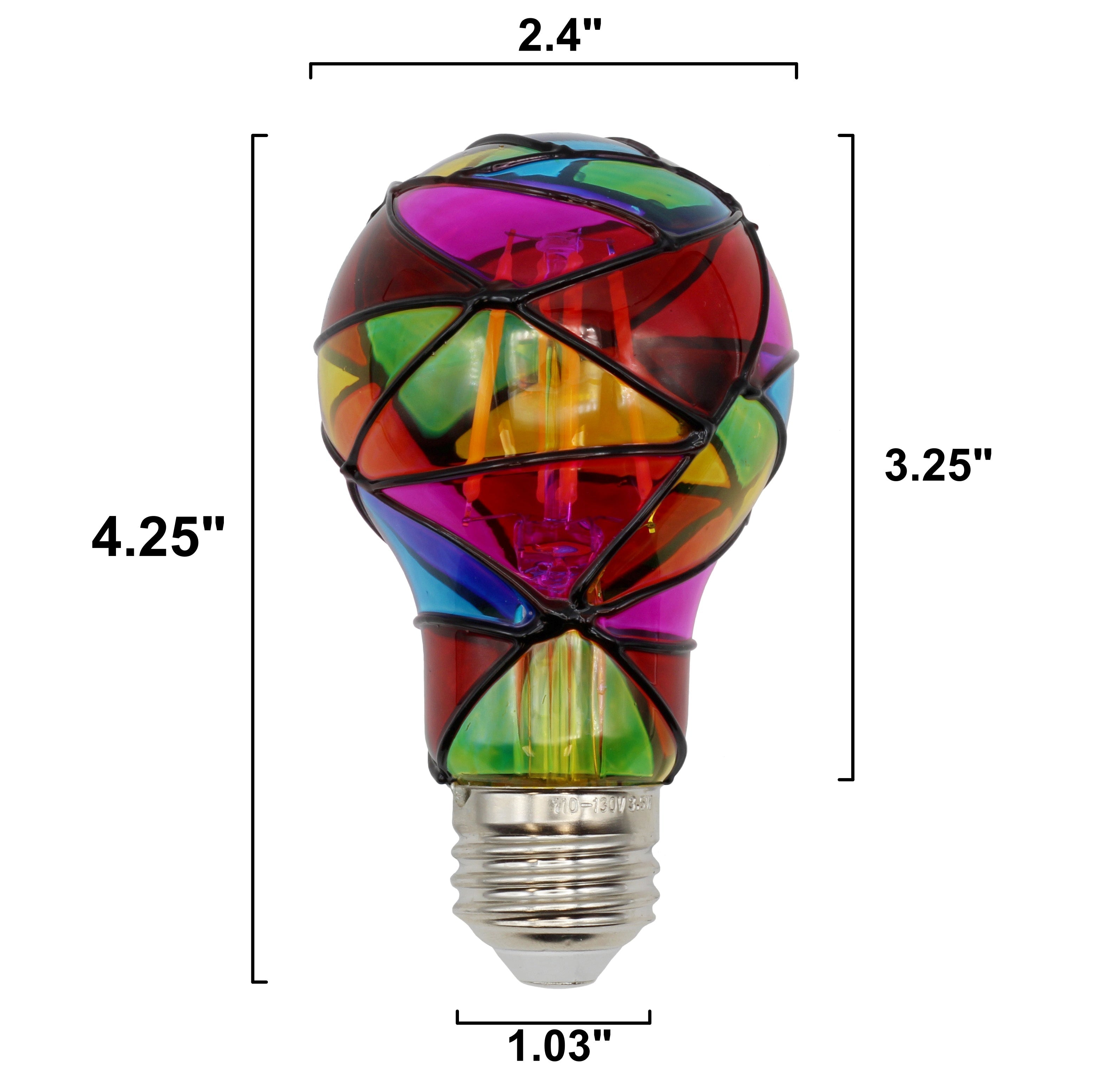 LED Stained Glass Bulb, A19 3.5W (25W Equivalent) Medium Base E26 Mosaic Decorative Light - 2 Pack