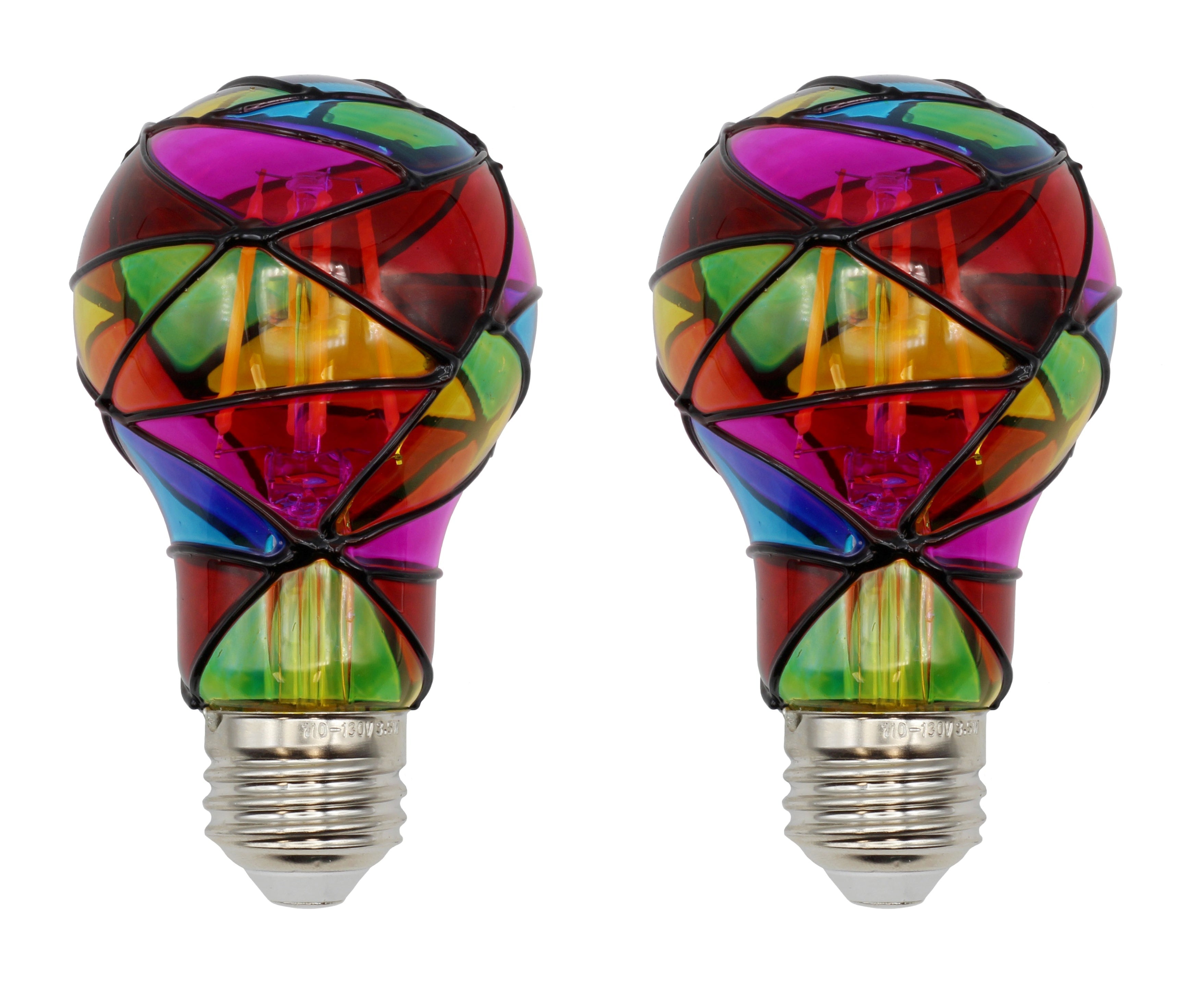 LED Stained Glass Bulb, A19 3.5W (25W Equivalent) Medium Base E26 Mosaic Decorative Light - 2 Pack