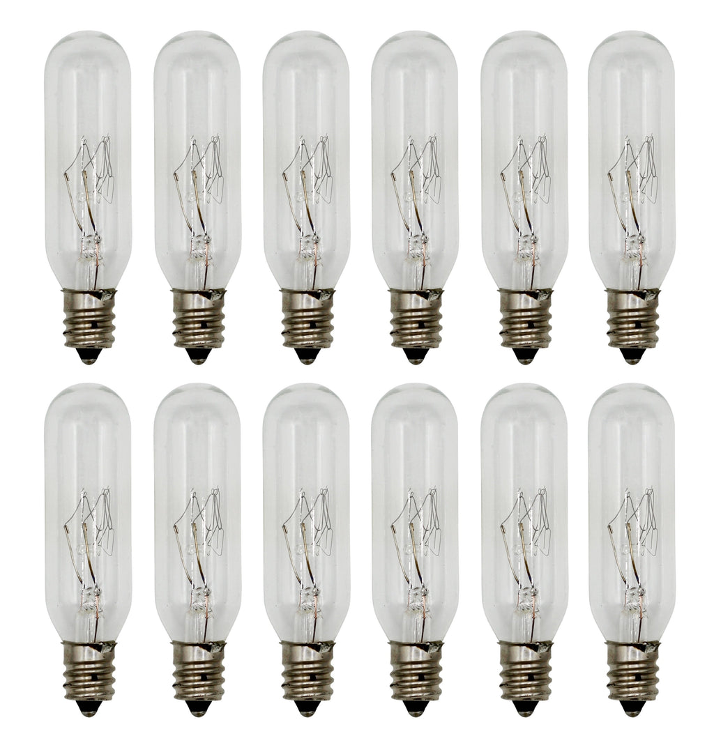 15W T6 Incandescent Tubular Bulbs, 120V, E12 Candelabra Base, Clear Glass, Warm White for Chandeliers, Signs & Display Cases