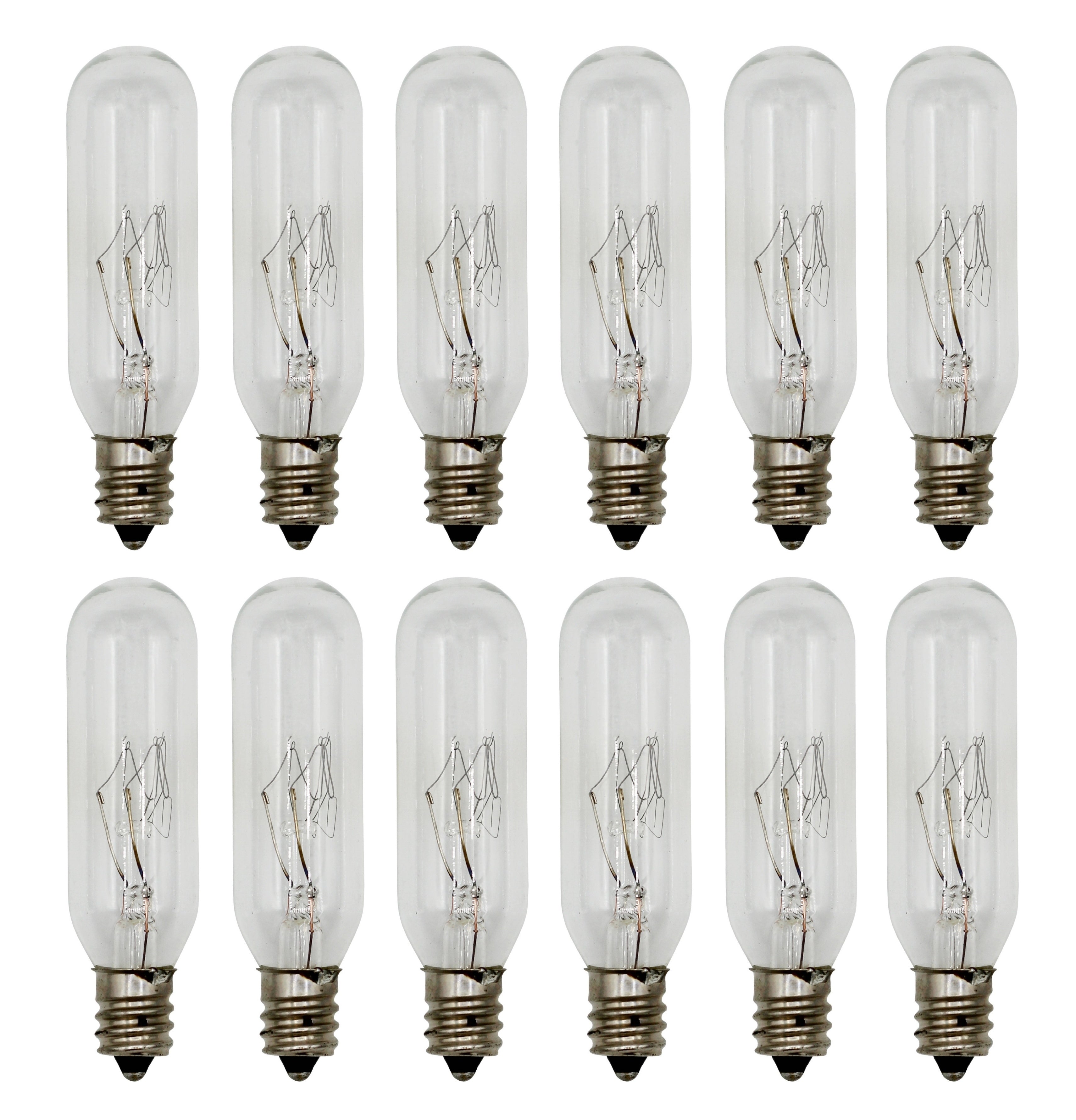 15W T6 Incandescent Tubular Bulbs, 120V, E12 Candelabra Base, Clear Glass, Warm White for Chandeliers, Signs & Display Cases