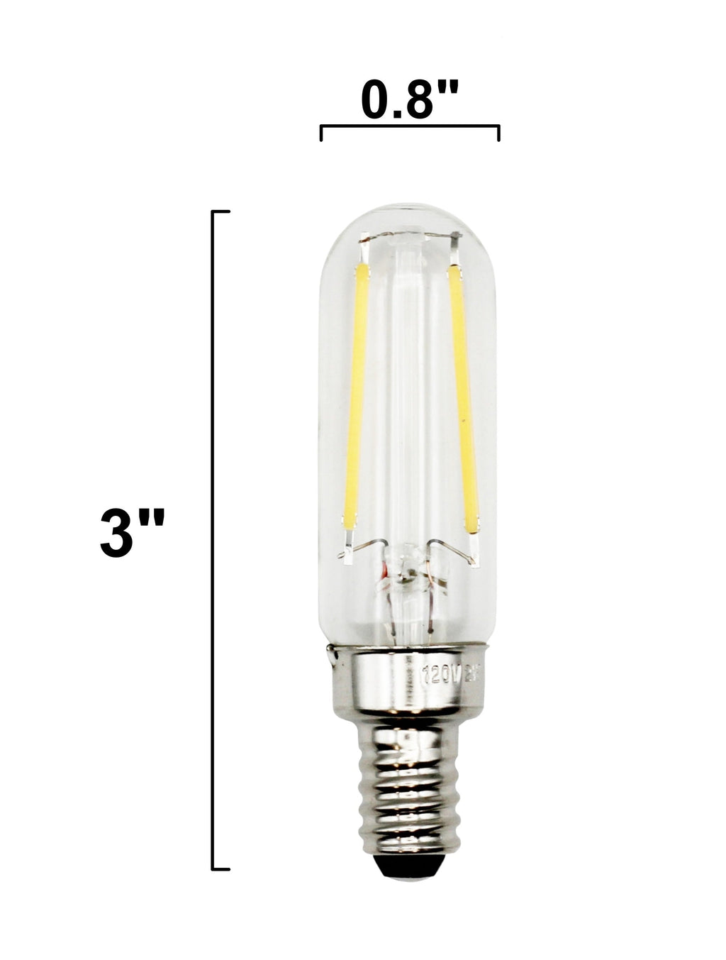 6 Pack of T6 LED Tubular Bulbs, 2W 120V, E12 Candelabra Base, Clear Glass Filament, 25W Equivalent - Great for Chandeliers, Signs & Display Cases