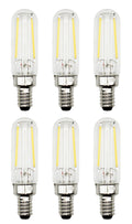6 Pack of T6 LED Tubular Bulbs, 2W 120V, E12 Candelabra Base, Clear Glass Filament, 25W Equivalent - Great for Chandeliers, Signs & Display Cases