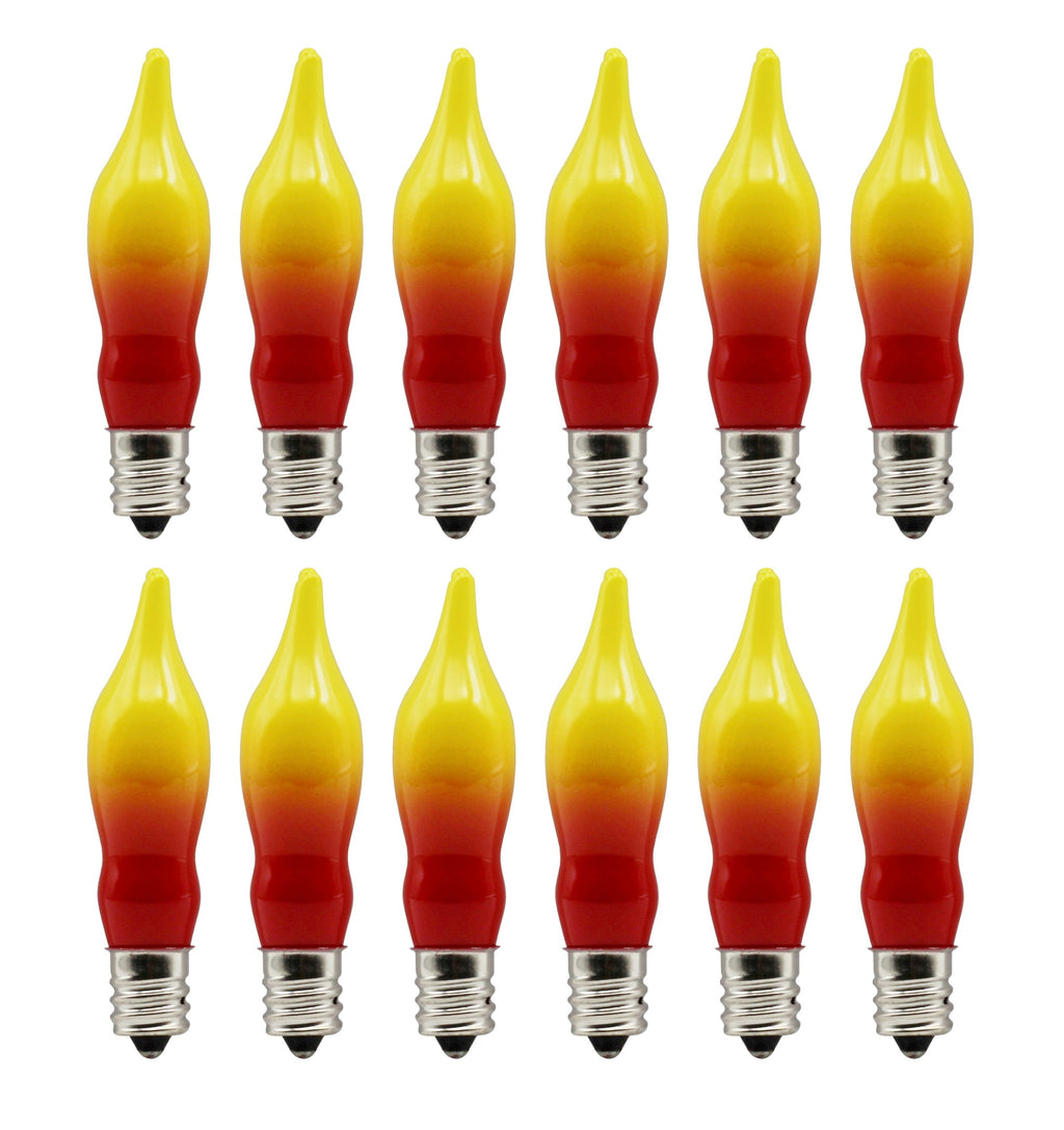 12 Pack Orange & Red Flame Tip Incandescent Bulbs, 7W 120V, E12 Candelabra Base, Perfect for Electric Window Candles, Chandeliers, Sconces, Halloween & Fall Décor