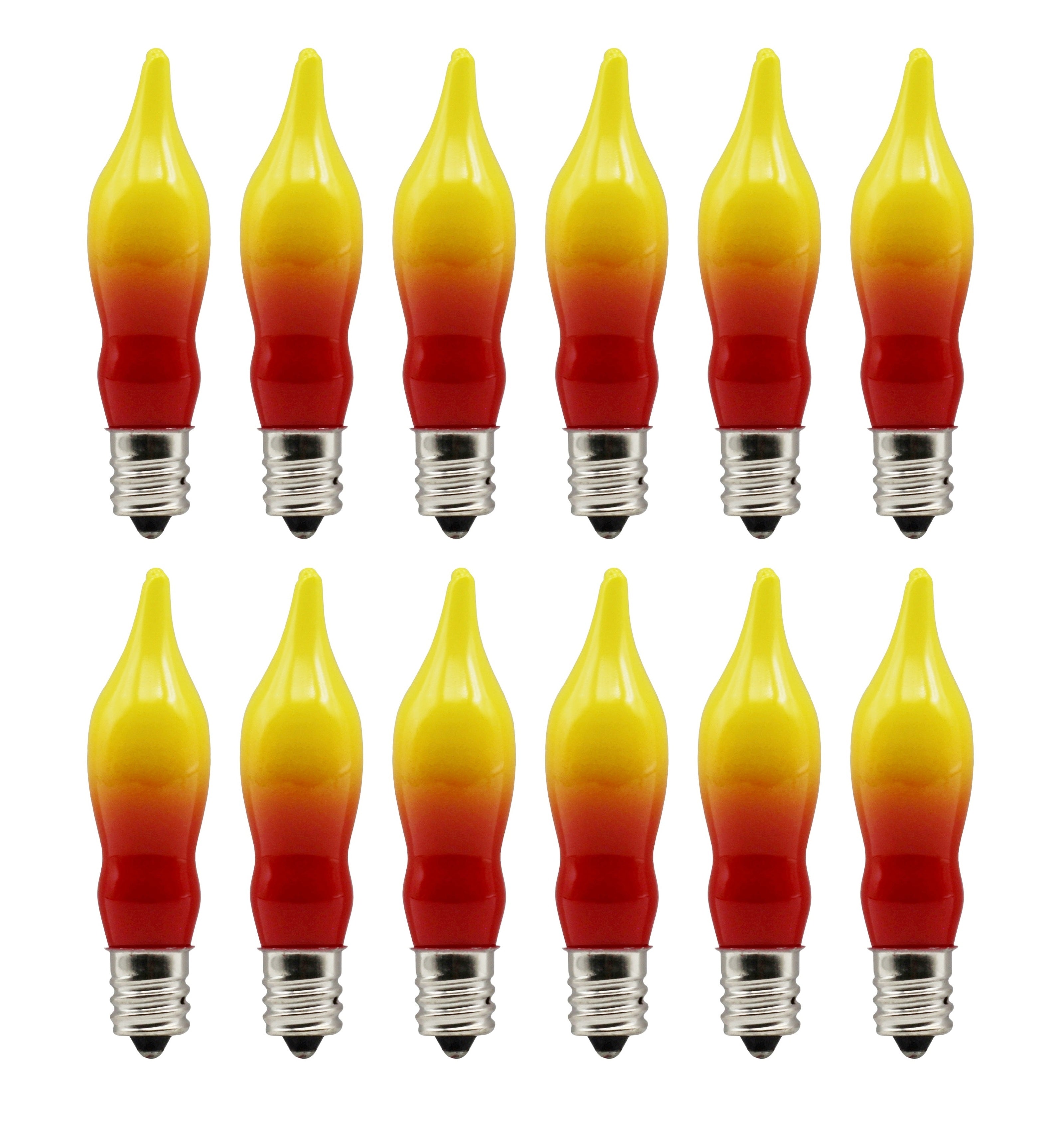12 Pack Orange & Red Flame Tip Incandescent Bulbs, 7W 120V, E12 Candelabra Base, Perfect for Electric Window Candles, Chandeliers, Sconces, Halloween & Fall Décor