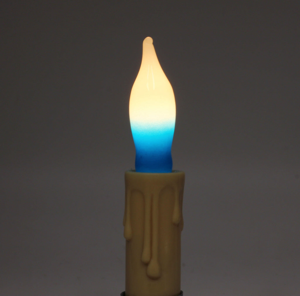 12 Pack Blue & White Flame Tip Incandescent Bulbs, 7W 120V, E12 Candelabra Base, Ideal for Electric Menorah, Window Candles, Chandeliers, Sconces & Holiday Décor