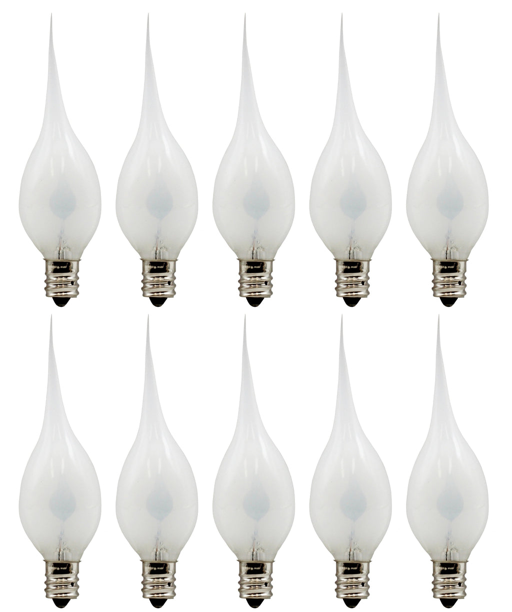 Silicone Dipped Flicker Flame C7 Bulbs, 1W 120V, E12 Candelabra Base - Replacement for Window Candles, Chandeliers & String Lights | 10 Pack