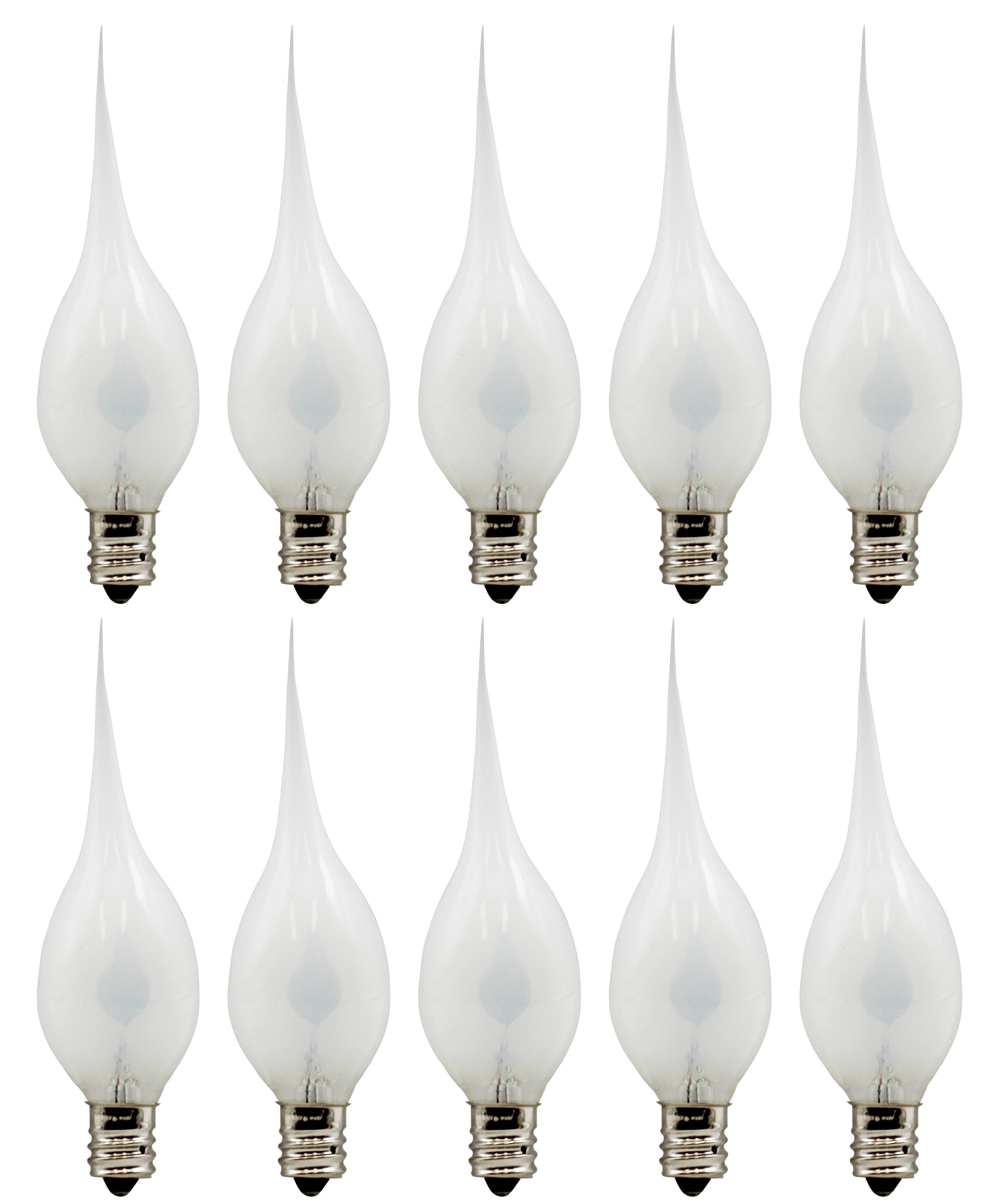 Silicone Dipped Flicker Flame C7 Bulbs, 1W 120V, E12 Candelabra Base - Replacement for Window Candles, Chandeliers & String Lights | 10 Pack