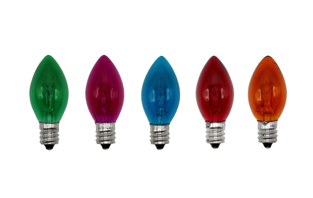 Box of 25 Colored Light Bulbs, Random Blinking, 7 Watt, C7 Candelabra Base -Great for Night Lights and Christmas Strings