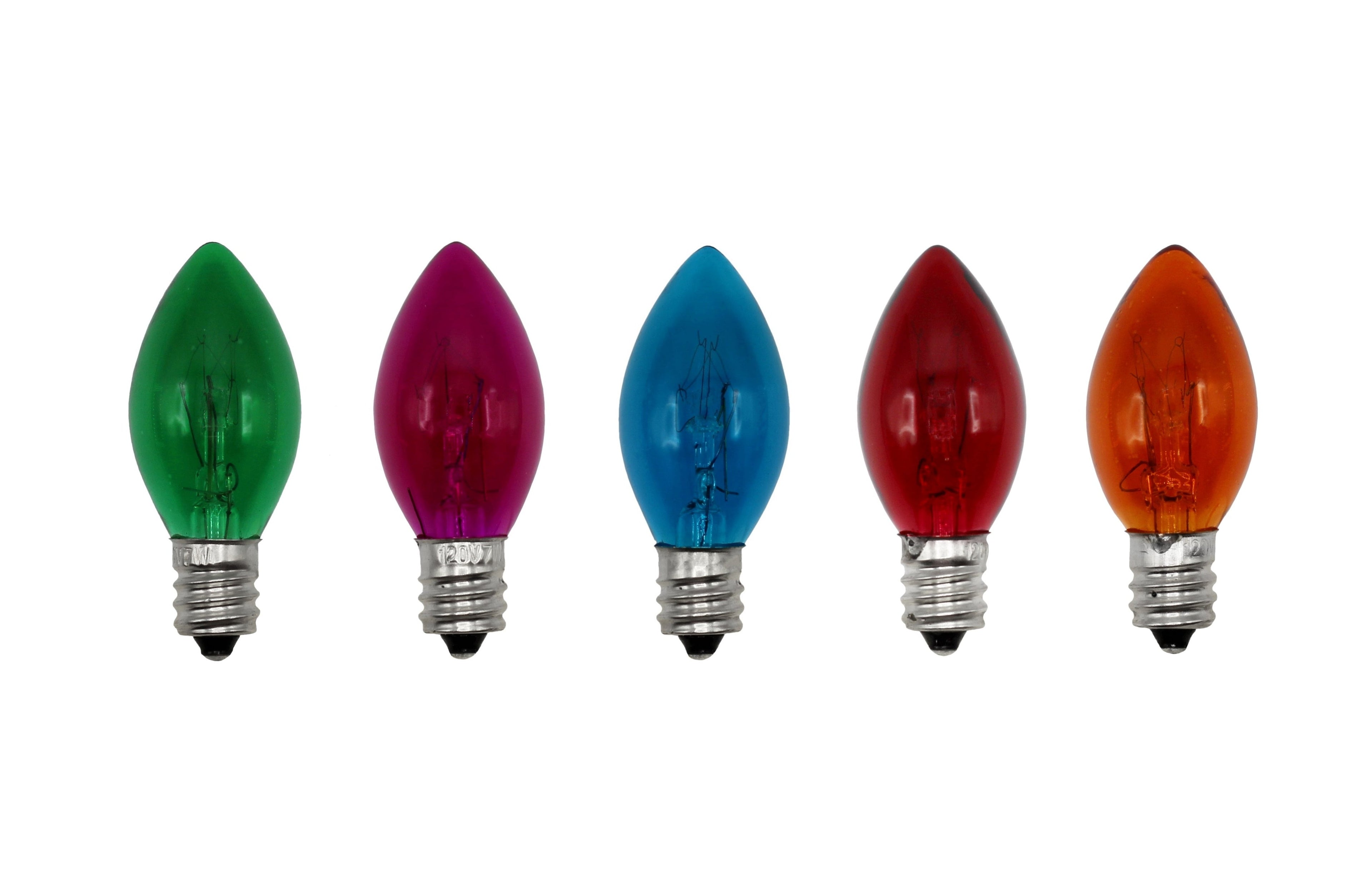 Box of 25 Colored Light Bulbs, Random Blinking, 7 Watt, C7 Candelabra Base -Great for Night Lights and Christmas Strings