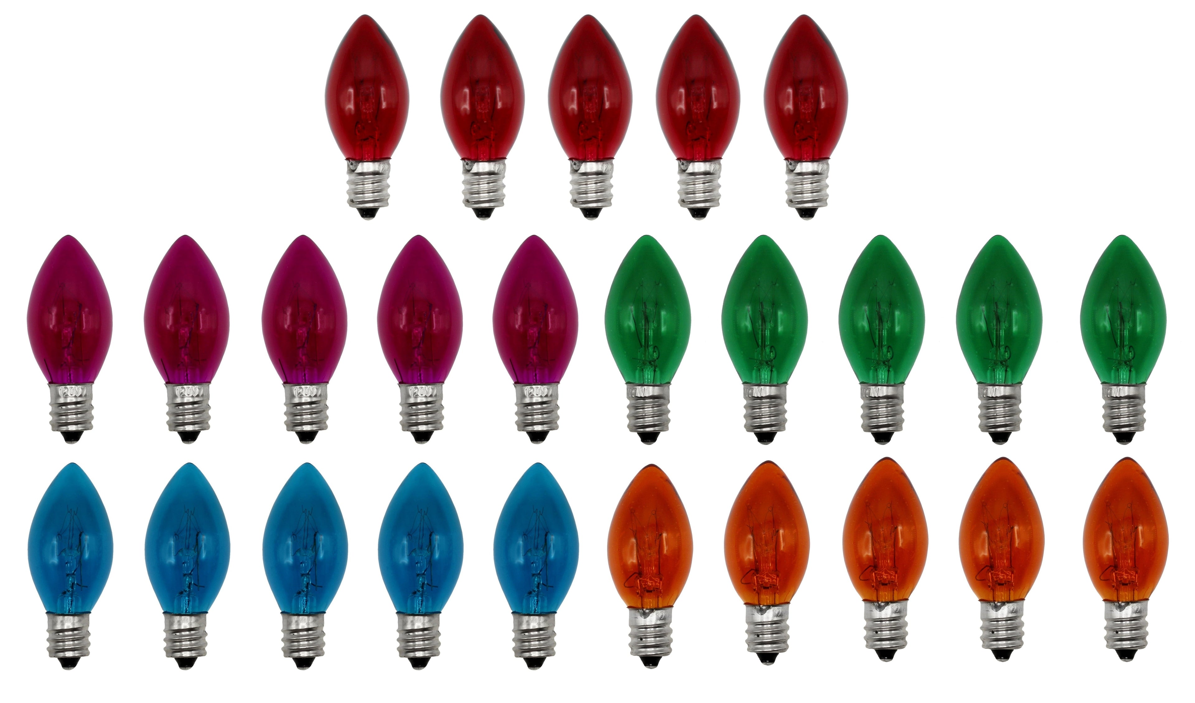 Box of 25 Colored Light Bulbs, Random Blinking, 7 Watt, C7 Candelabra Base -Great for Night Lights and Christmas Strings